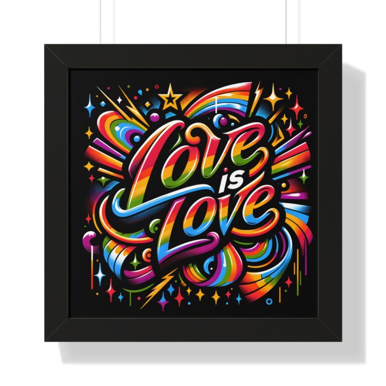 Love is Love Gay Pride Poster Framed | Matte Print Framed Poster  | LGBTQIA Premium Wall Art | Black, White, or Walnut Frame Poster