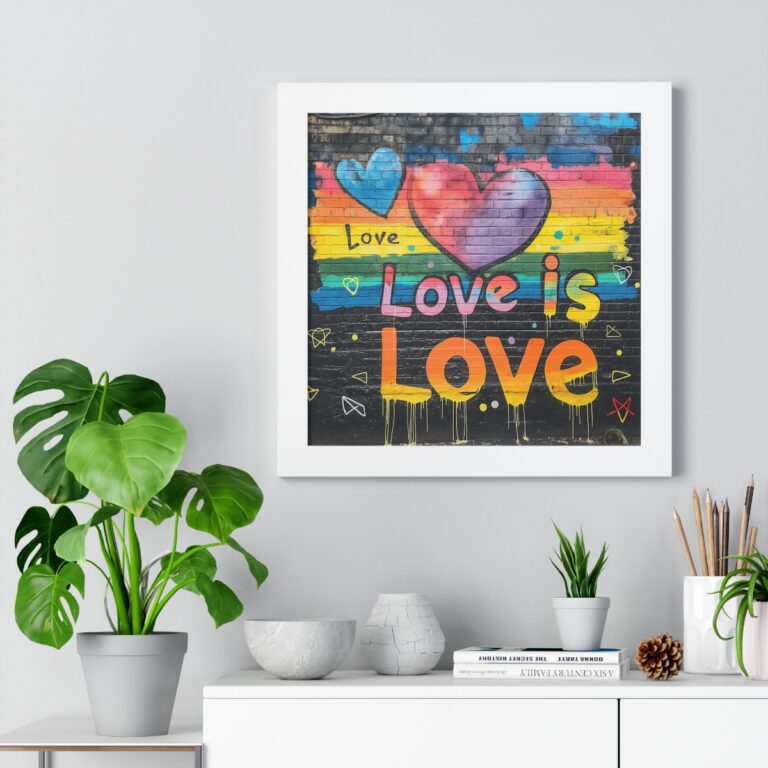 Love Is Love Gay Pride Poster Framed |  Matte Print Framed Poster  | LGBTQIA Premium Wall Art | Black, White, or Walnut Frame Poster